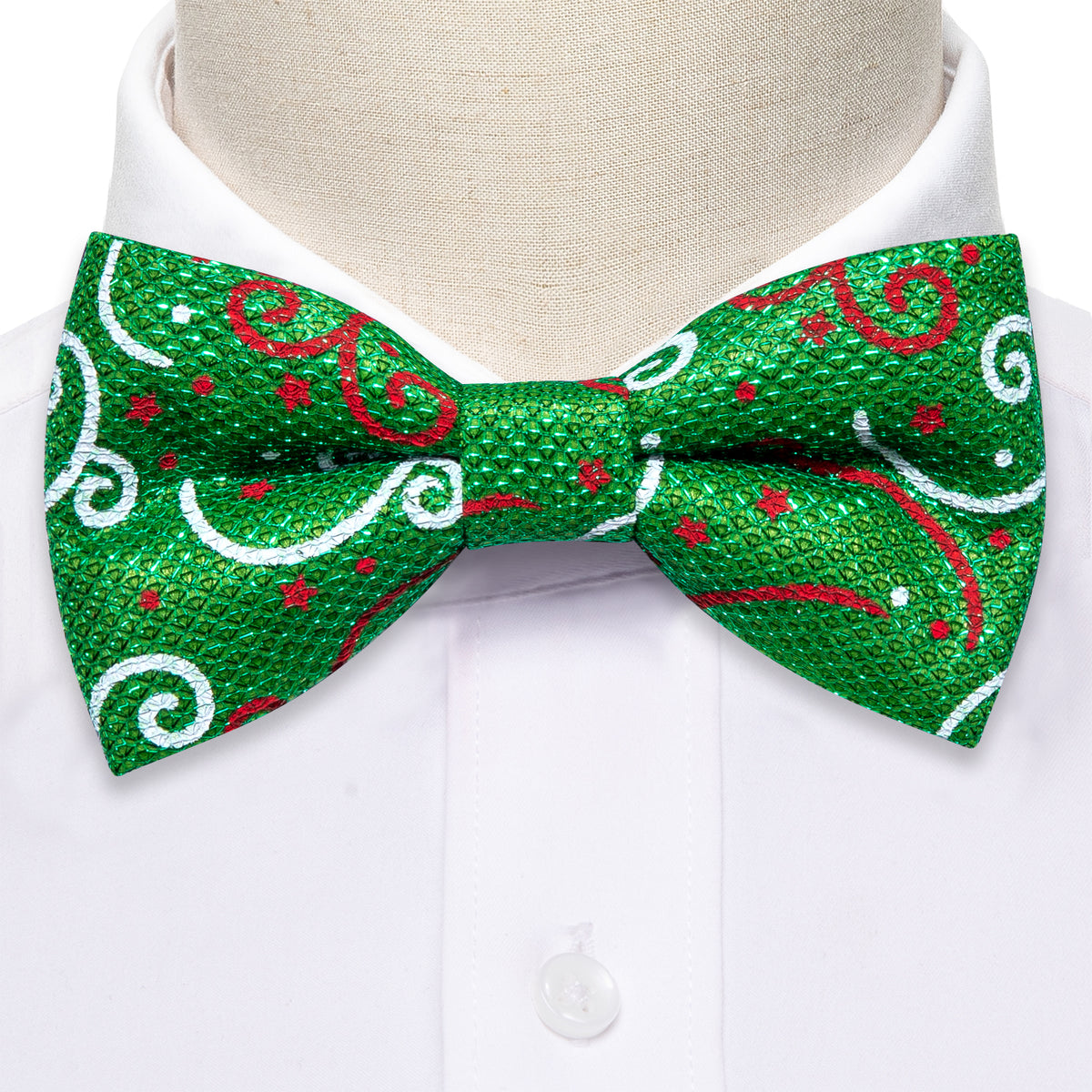 Green White Floral Silk Christmas Bow Tie Set bow ties - Sophisticated Gentlemen