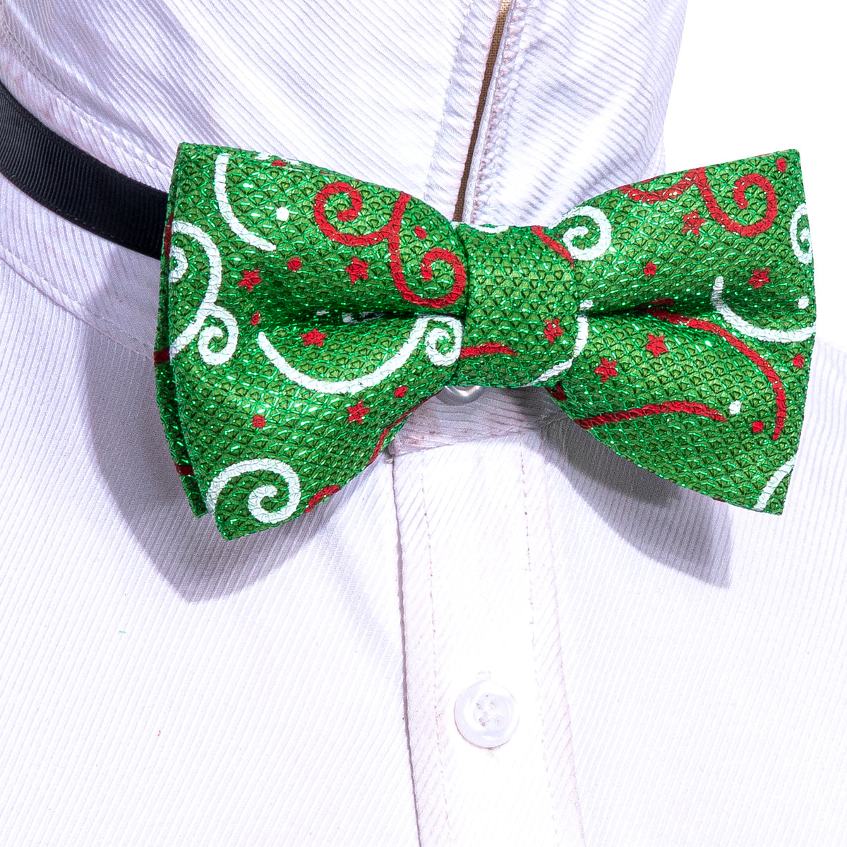 Green White Floral Silk Christmas Bow Tie Set bow ties - Sophisticated Gentlemen