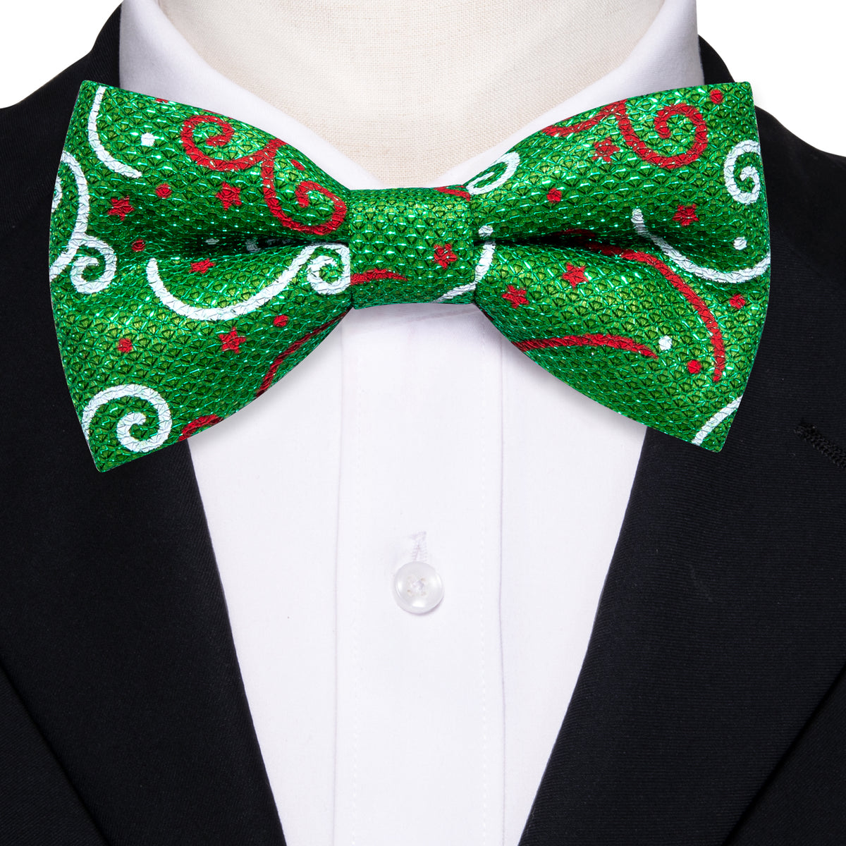 Green White Floral Silk Christmas Bow Tie Set bow ties - Sophisticated Gentlemen