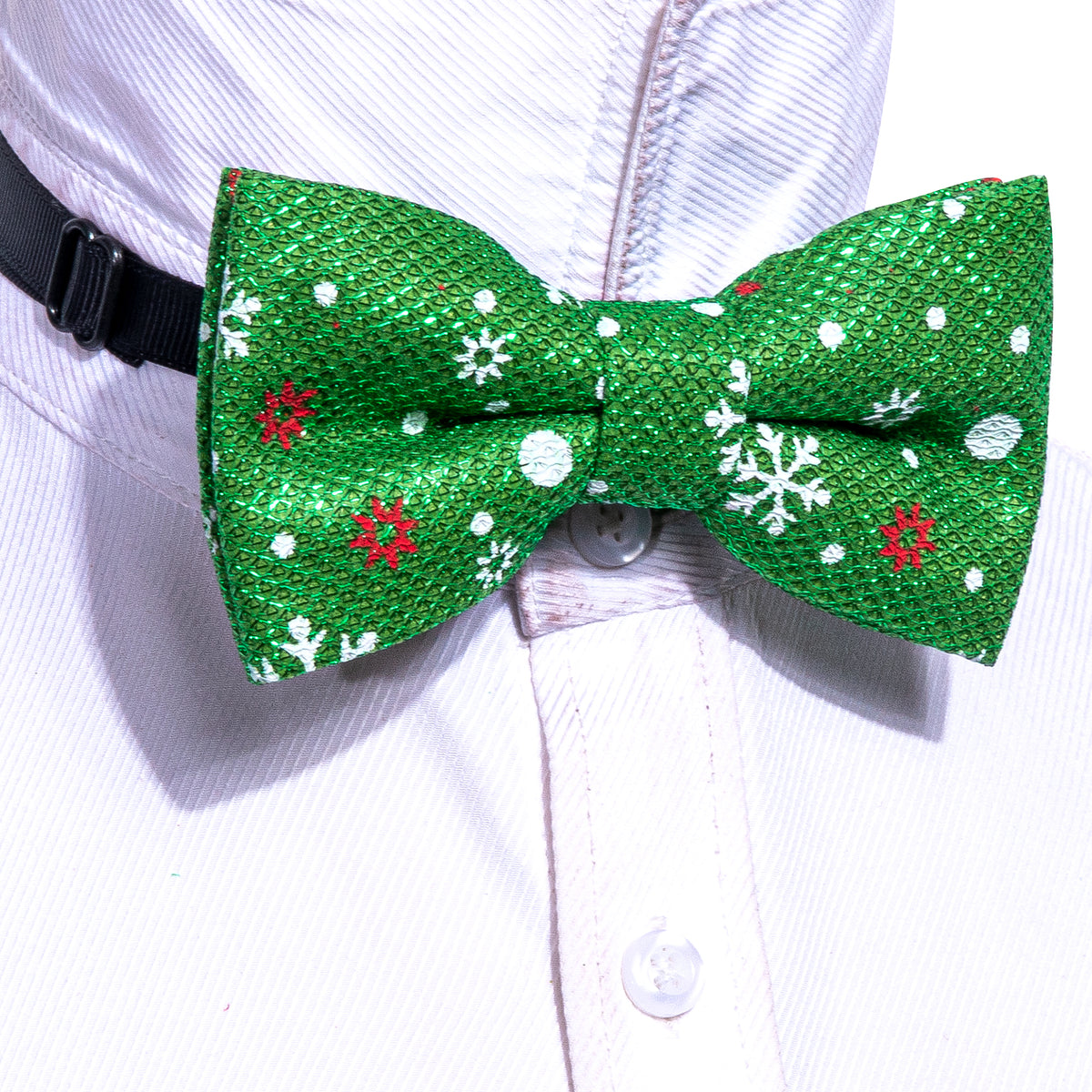 Green White Printed Christmas Element Silk Bow Tie Set bow ties - Sophisticated Gentlemen