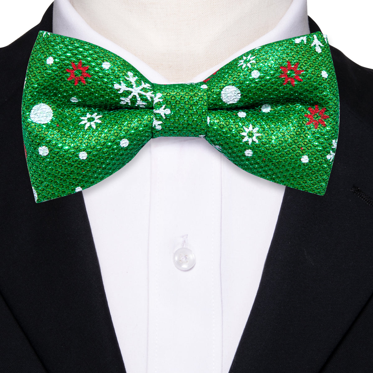 Green White Printed Christmas Element Silk Bow Tie Set bow ties - Sophisticated Gentlemen