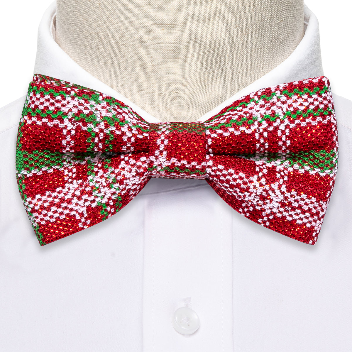 Red Green Plaid Silk Christmas Bow Tie Set bow ties - Sophisticated Gentlemen