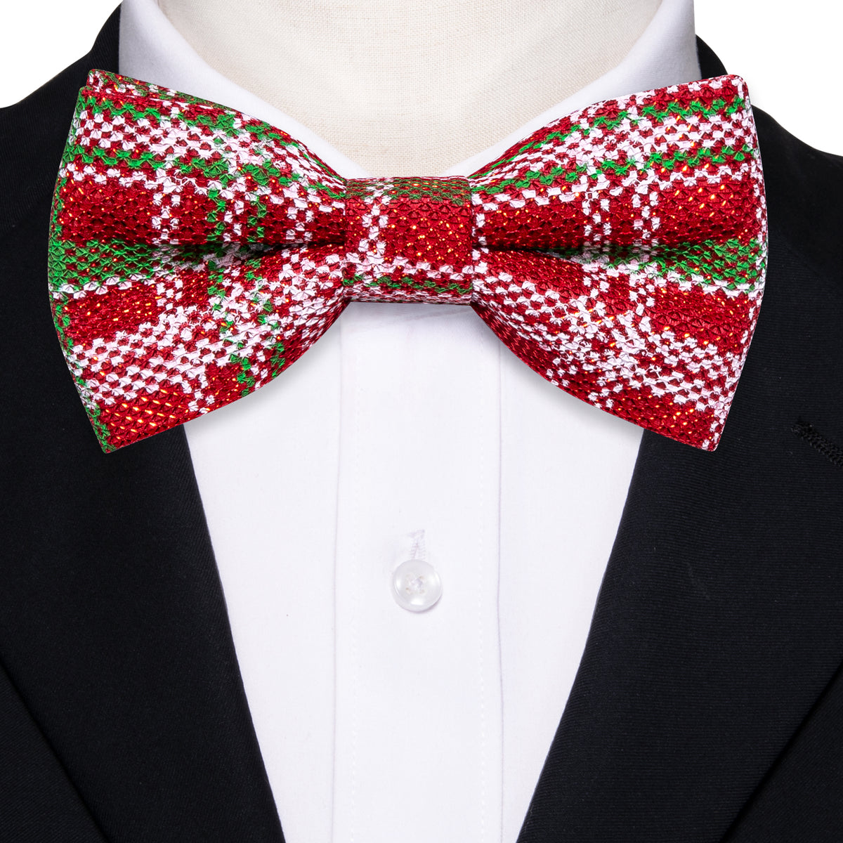 Red Green Plaid Silk Christmas Bow Tie Set bow ties - Sophisticated Gentlemen