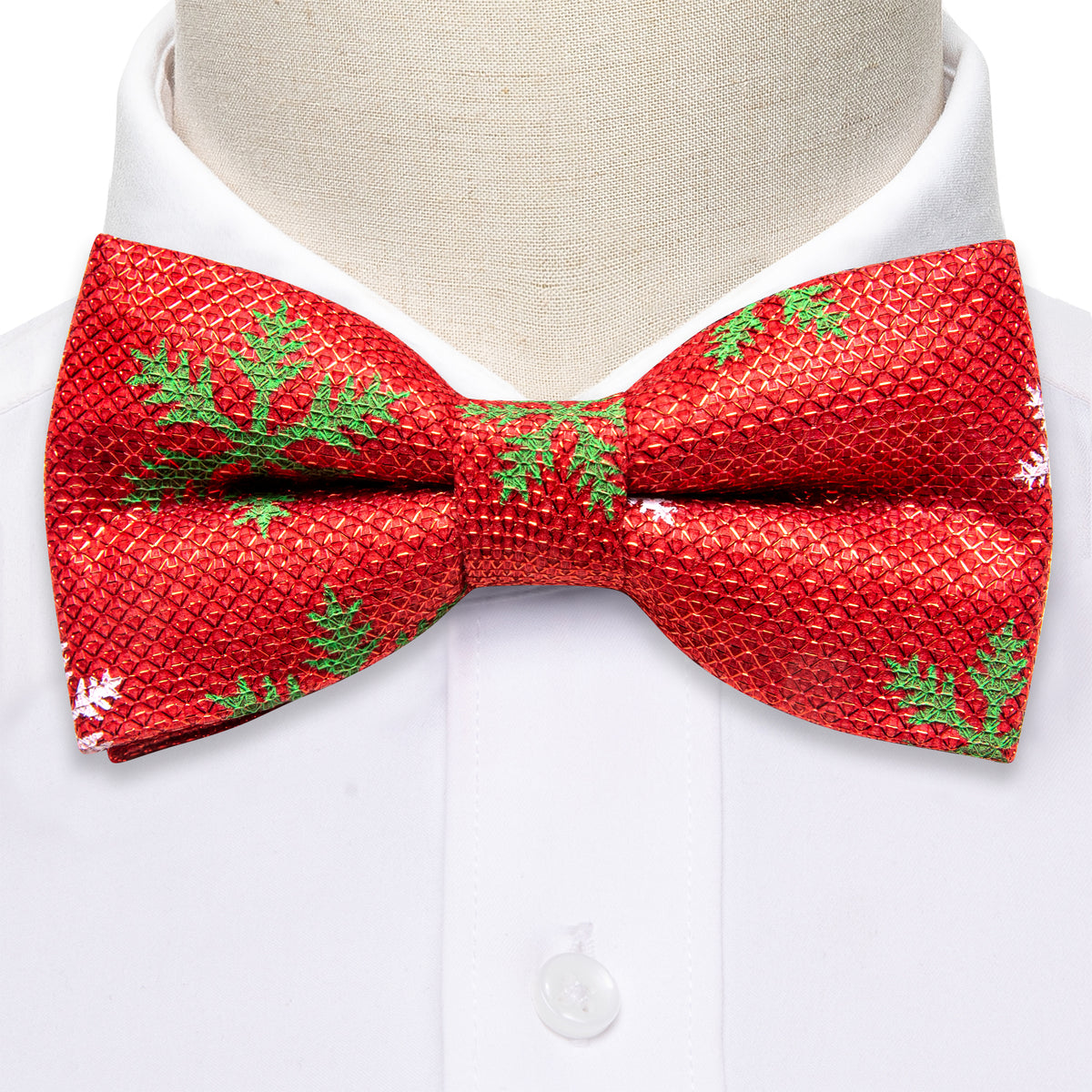 Bright Red Green Snowflake Silk Christmas Bow Tie Set bow ties - Sophisticated Gentlemen