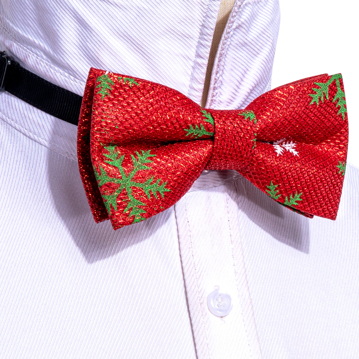 Bright Red Green Snowflake Silk Christmas Bow Tie Set bow ties - Sophisticated Gentlemen