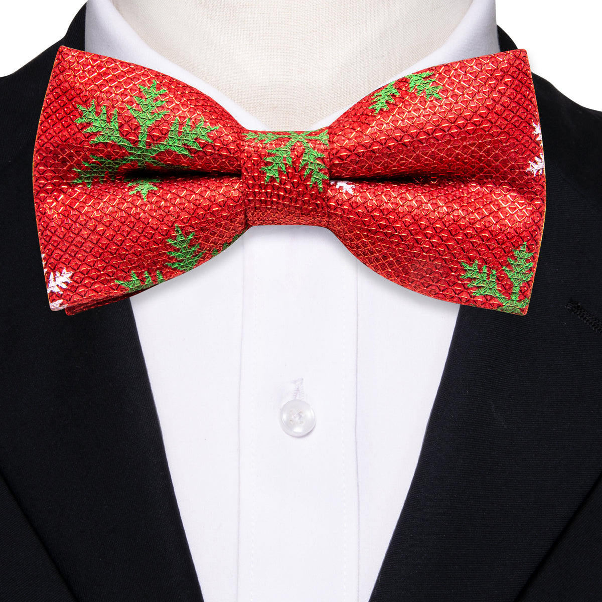 Bright Red Green Snowflake Silk Christmas Bow Tie Set bow ties - Sophisticated Gentlemen