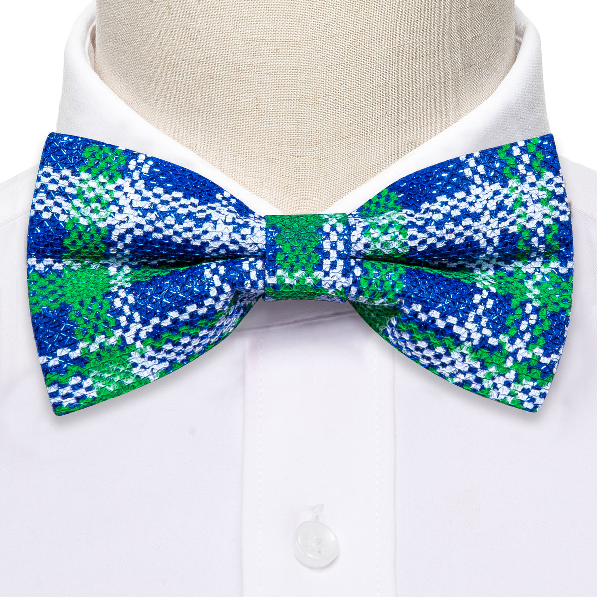 Blue Green Plaid Silk Christmas Bow Tie Set bow ties - Sophisticated Gentlemen