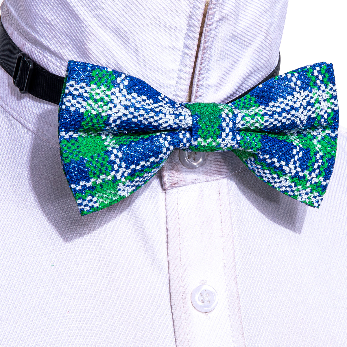 Blue Green Plaid Silk Christmas Bow Tie Set bow ties - Sophisticated Gentlemen