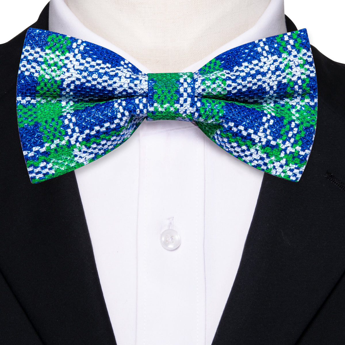Blue Green Plaid Silk Christmas Bow Tie Set bow ties - Sophisticated Gentlemen