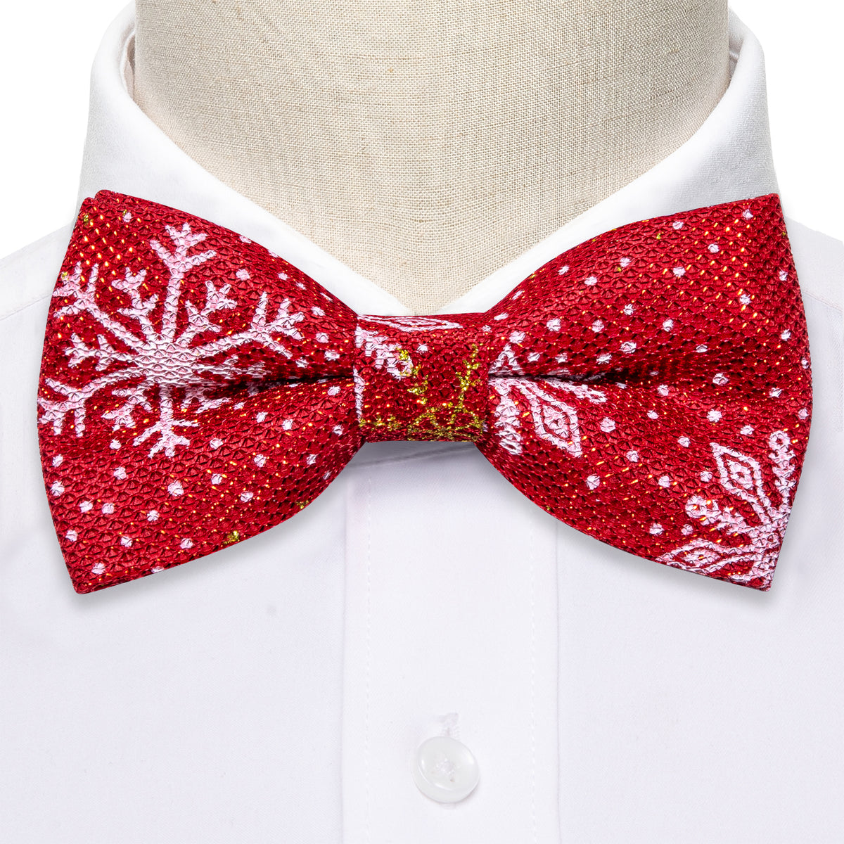 Red White Floral Silk Christmas Bow Tie Set bow ties - Sophisticated Gentlemen