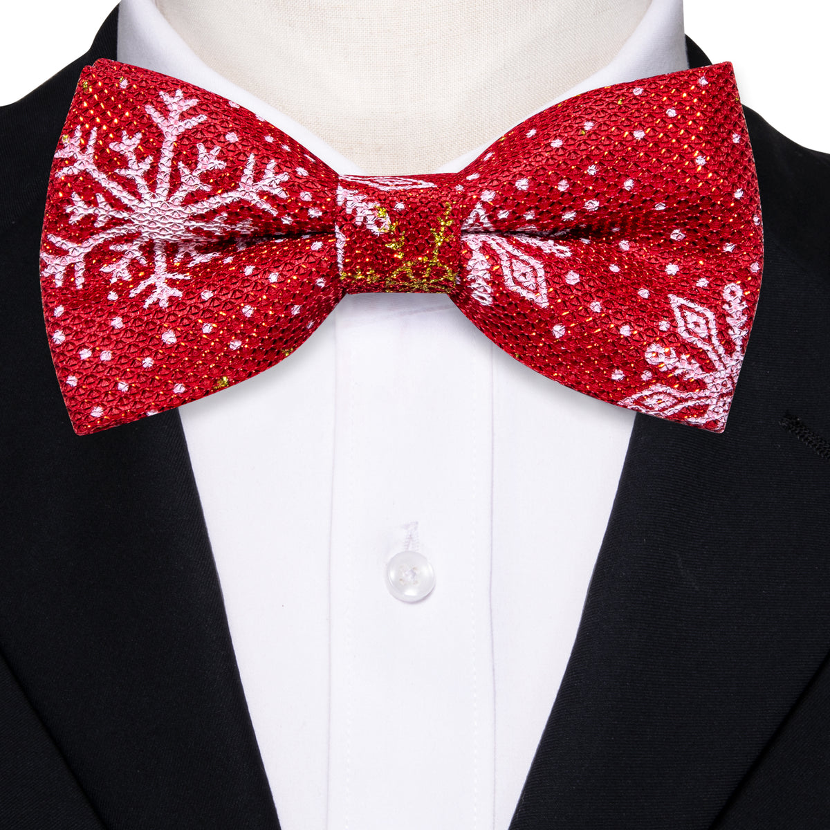 Red White Floral Silk Christmas Bow Tie Set bow ties - Sophisticated Gentlemen