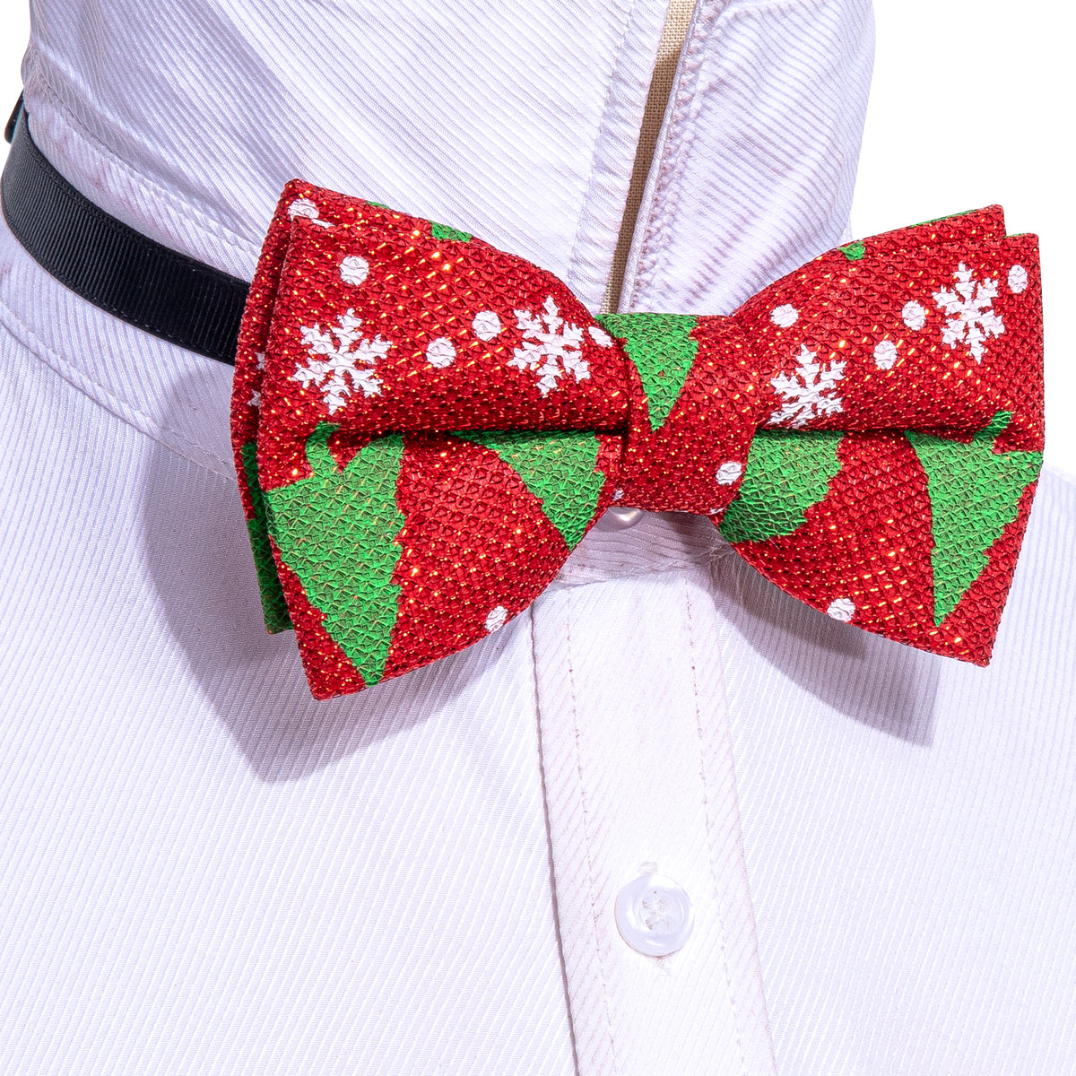 Red Green Christmas Tree Silk Bow Tie Set bow ties - Sophisticated Gentlemen