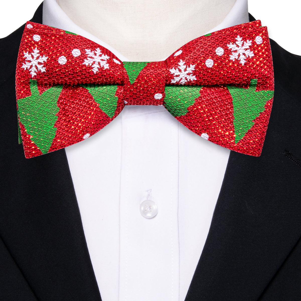 Red Green Christmas Tree Silk Bow Tie Set bow ties - Sophisticated Gentlemen