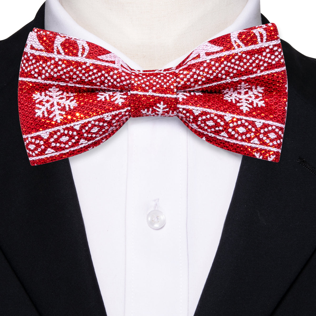 Red White Christmas Silk Fashion Bow Tie Set bow ties - Sophisticated Gentlemen
