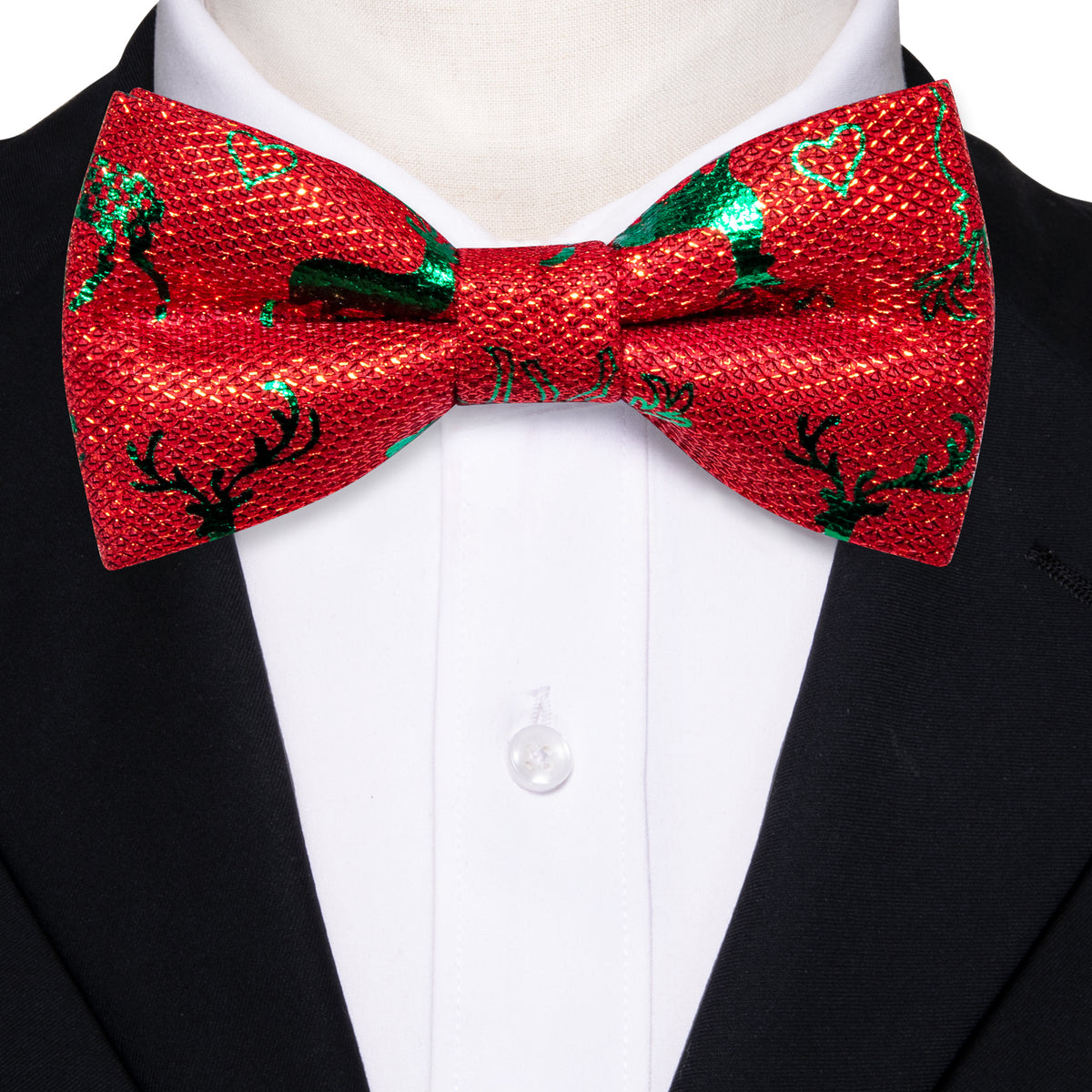 Bright Red Green Elk Silk Christmas Bow Tie Set bow ties - Sophisticated Gentlemen
