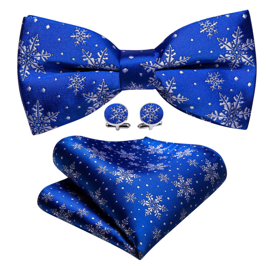 Blue and White Christmas Snowflake Silk Bow Tie Set bow ties - Sophisticated Gentlemen