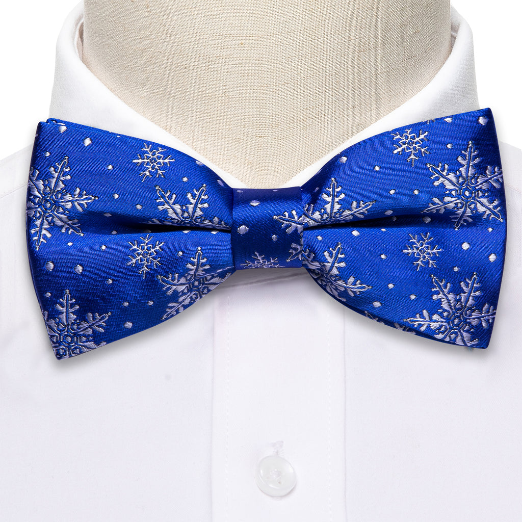 Blue and White Christmas Snowflake Silk Bow Tie Set bow ties - Sophisticated Gentlemen