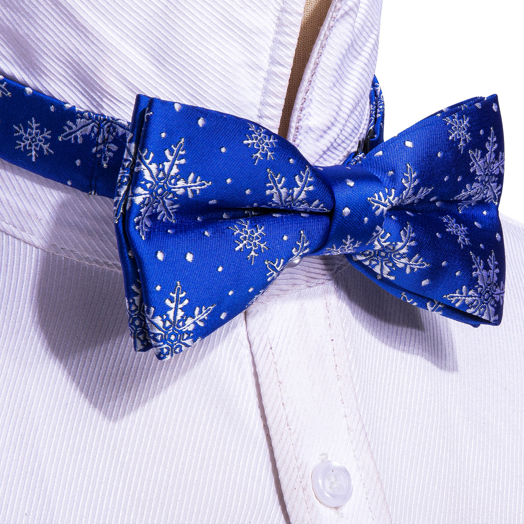 Blue and White Christmas Snowflake Silk Bow Tie Set bow ties - Sophisticated Gentlemen
