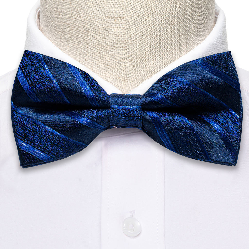 Blue Black Striped Silk Bow Tie Set bow ties - Sophisticated Gentlemen
