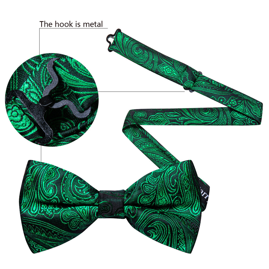 Green Paisley Silk Bow Tie Set bow ties - Sophisticated Gentlemen