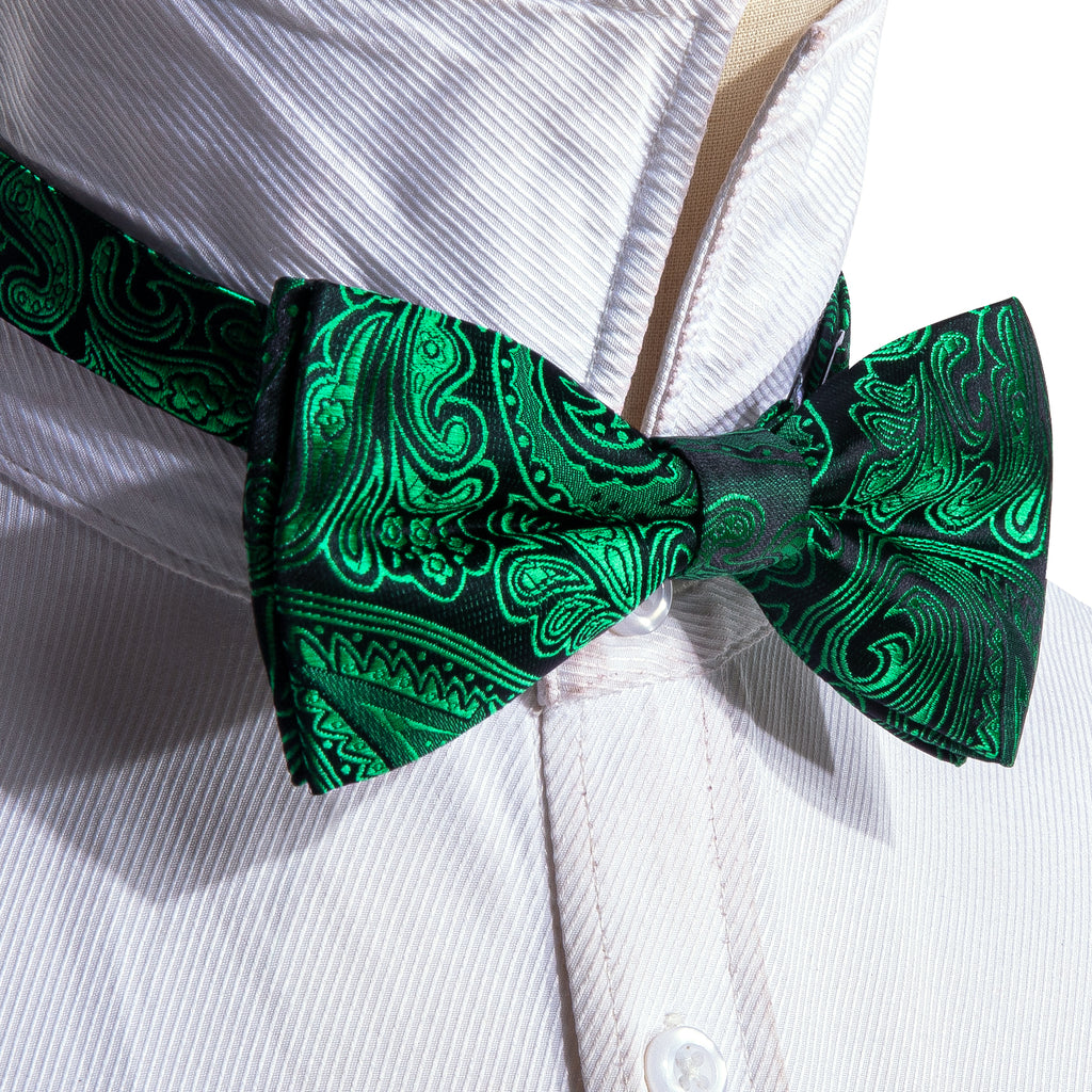 Green Paisley Silk Bow Tie Set bow ties - Sophisticated Gentlemen