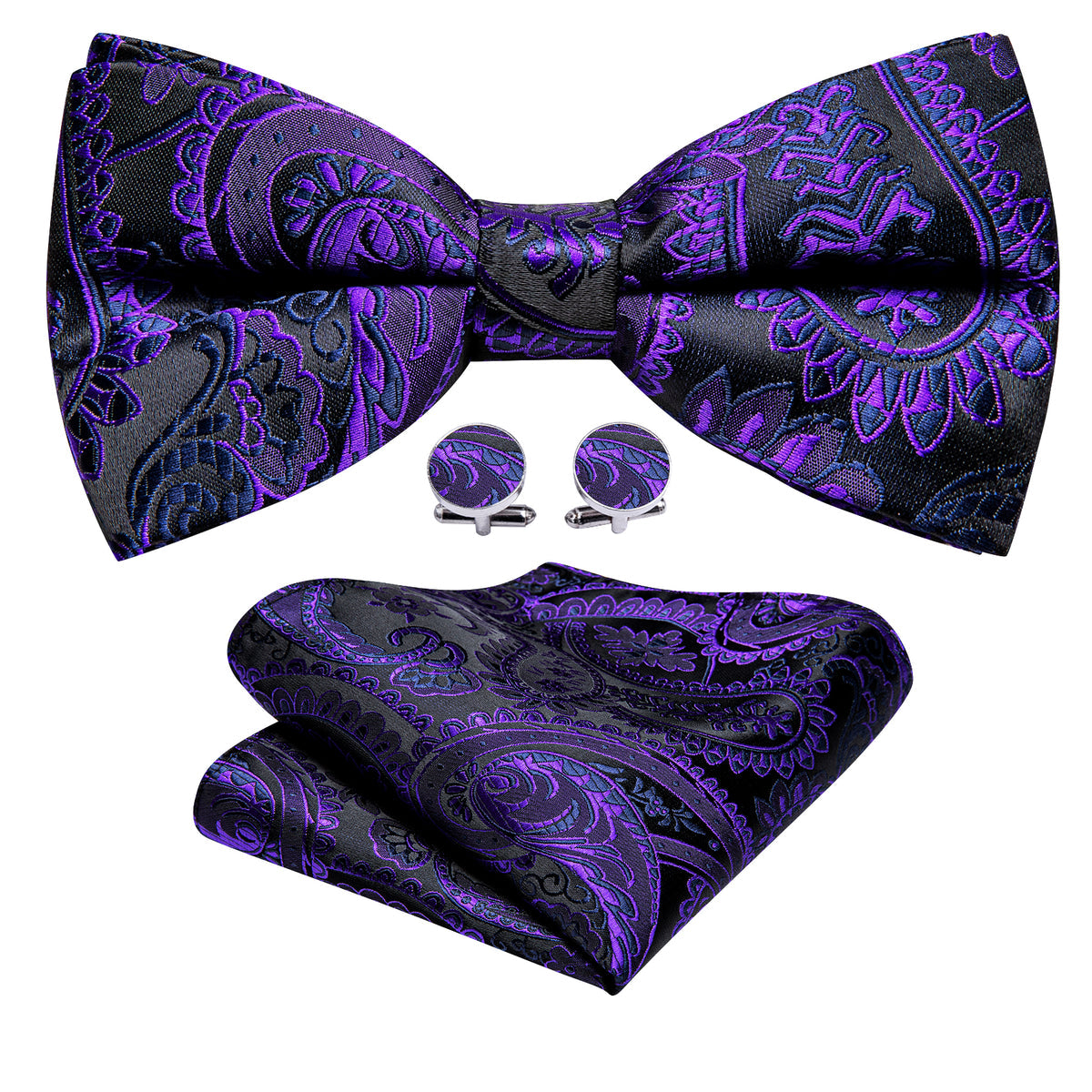 Purple Black Paisley Bow Tie Set bow ties - Sophisticated Gentlemen