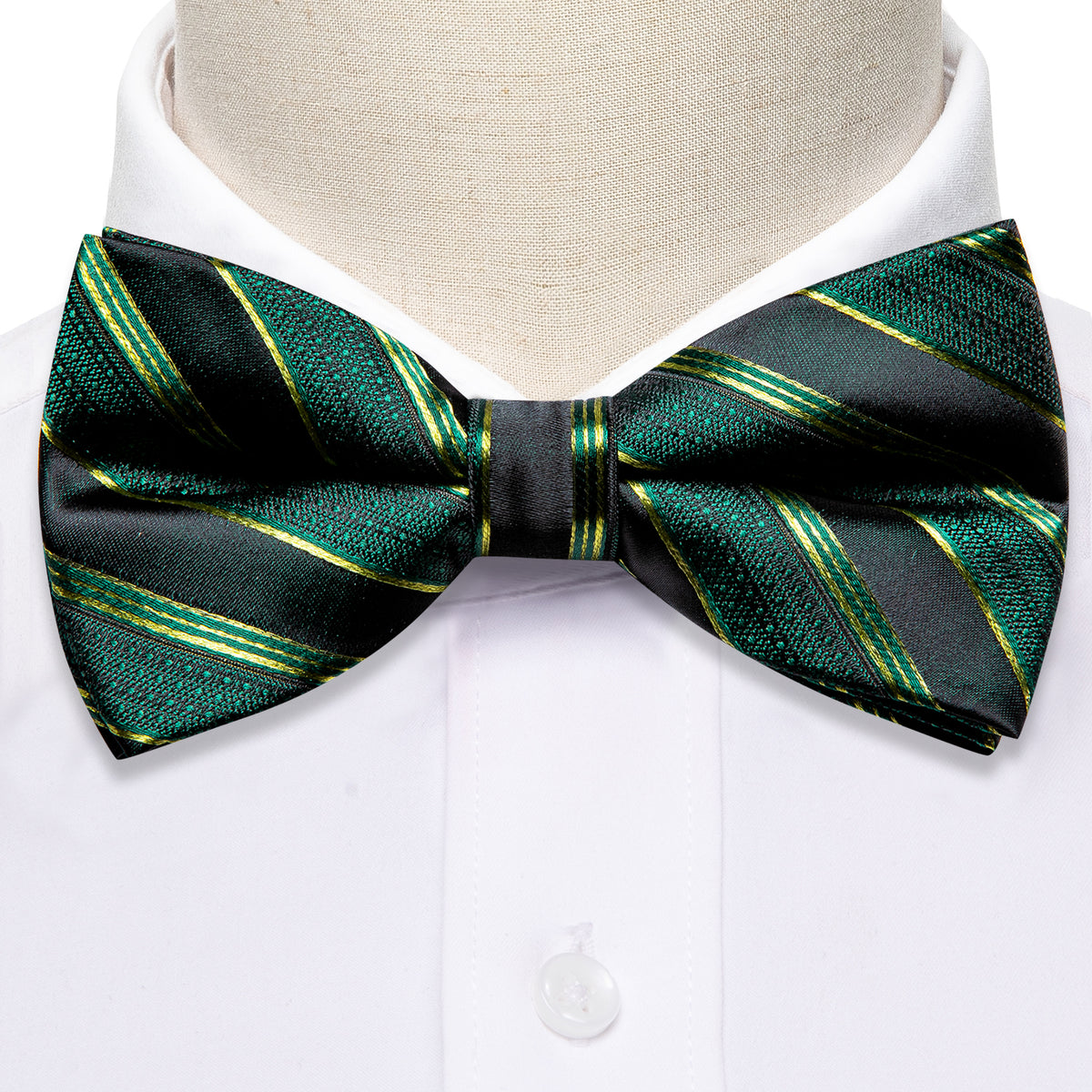 Green Black Striped Bow Tie Set bow ties - Sophisticated Gentlemen