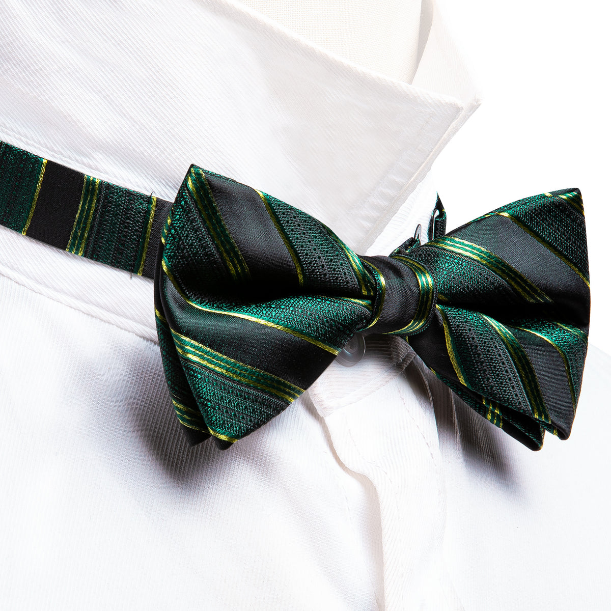 Green Black Striped Bow Tie Set bow ties - Sophisticated Gentlemen