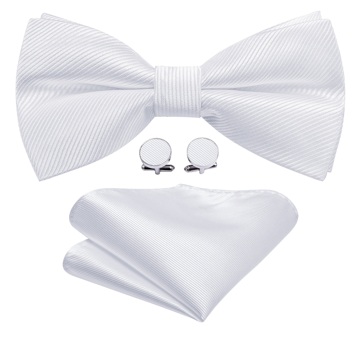 White Solid Wedding Bow Tie Set bow ties - Sophisticated Gentlemen