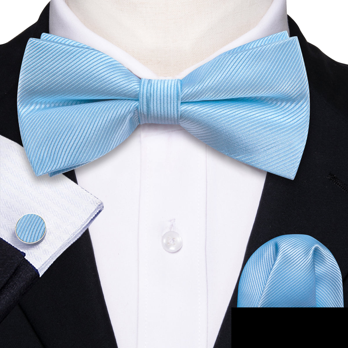 Blue Solid Bow Tie Set bow ties - Sophisticated Gentlemen