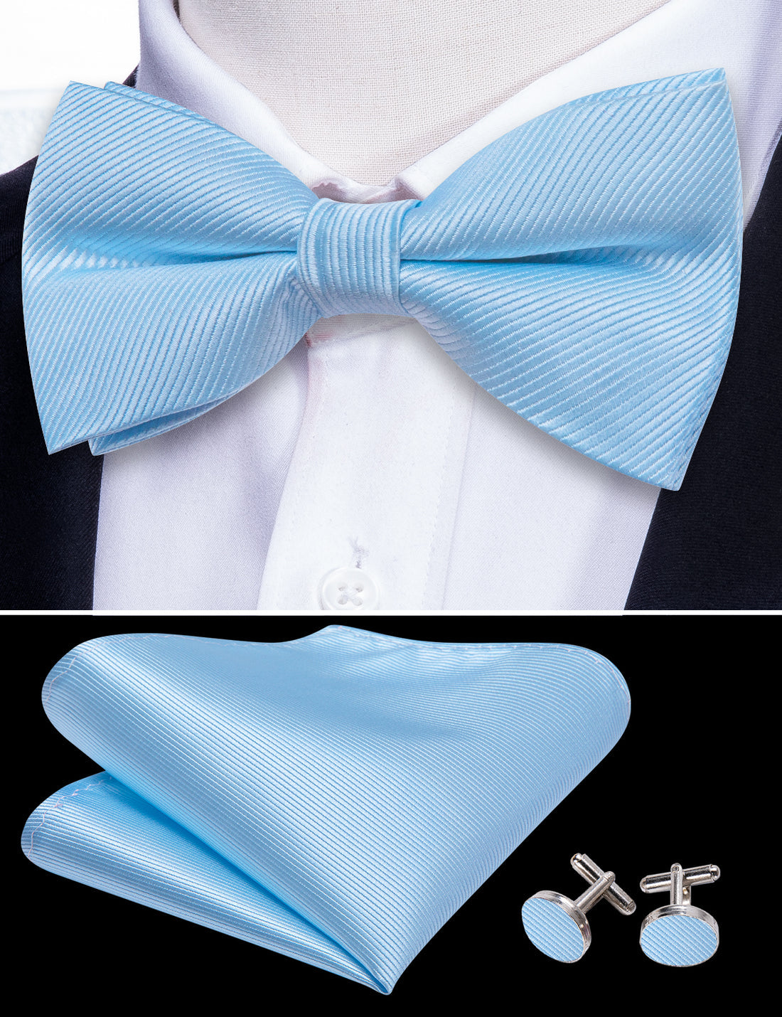 Blue Solid Bow Tie Set bow ties - Sophisticated Gentlemen