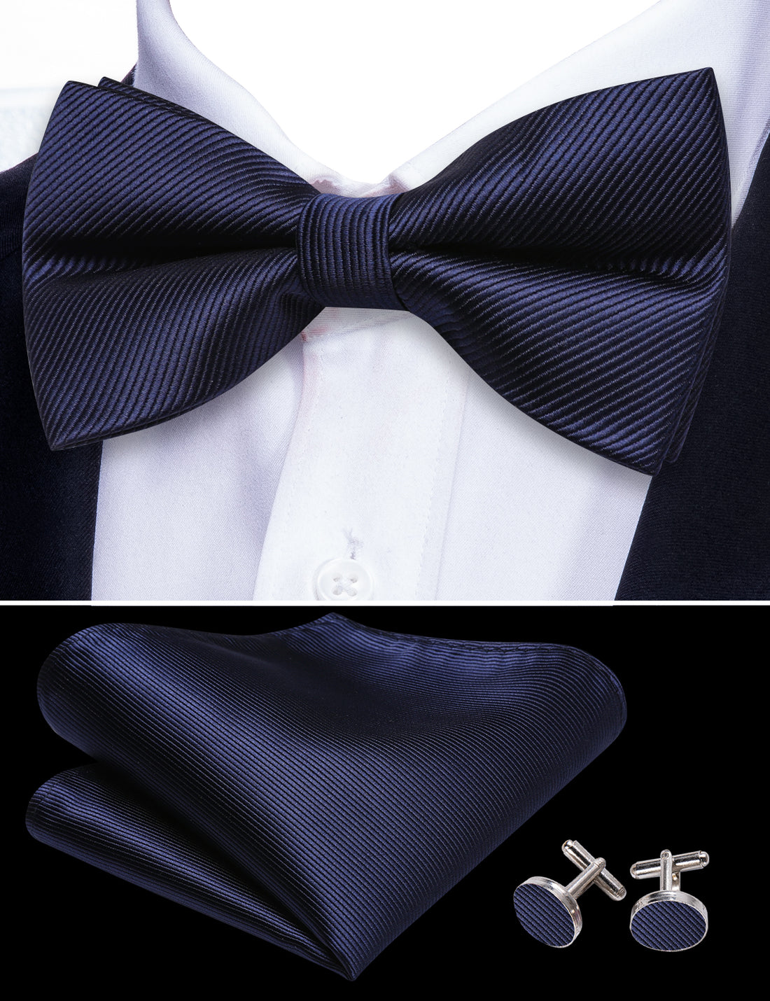 Blue Salvia Solid Bow Tie Set bow ties - Sophisticated Gentlemen