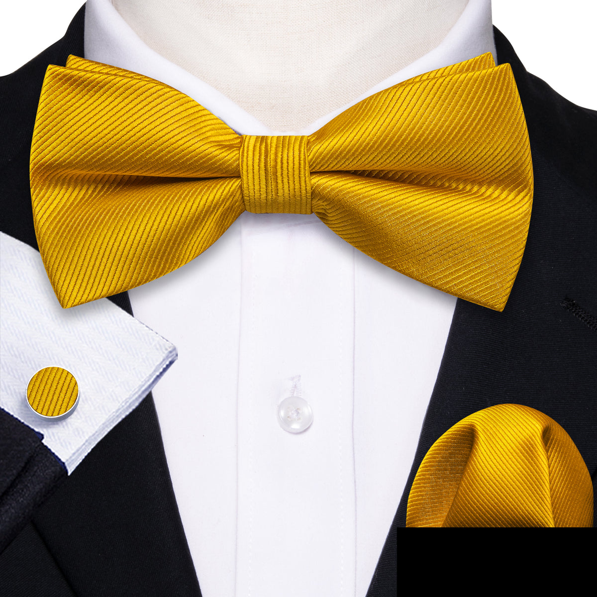 Yellow Amber Solid Bow Tie Set bow ties - Sophisticated Gentlemen
