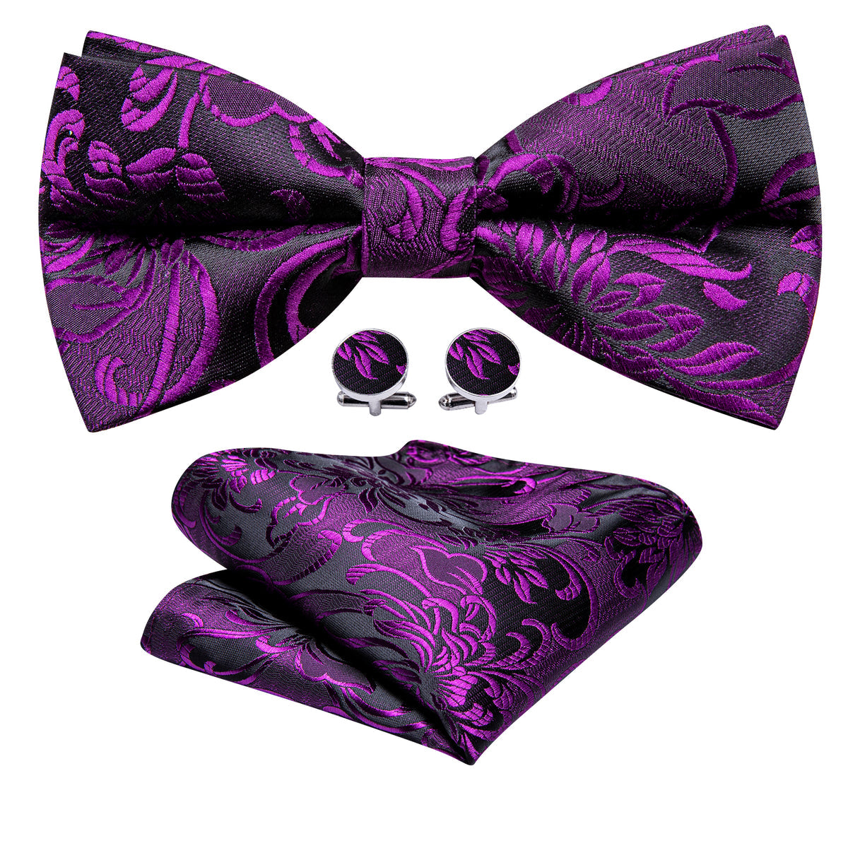 Purple Black Paisley Bow Tie Set bow ties - Sophisticated Gentlemen