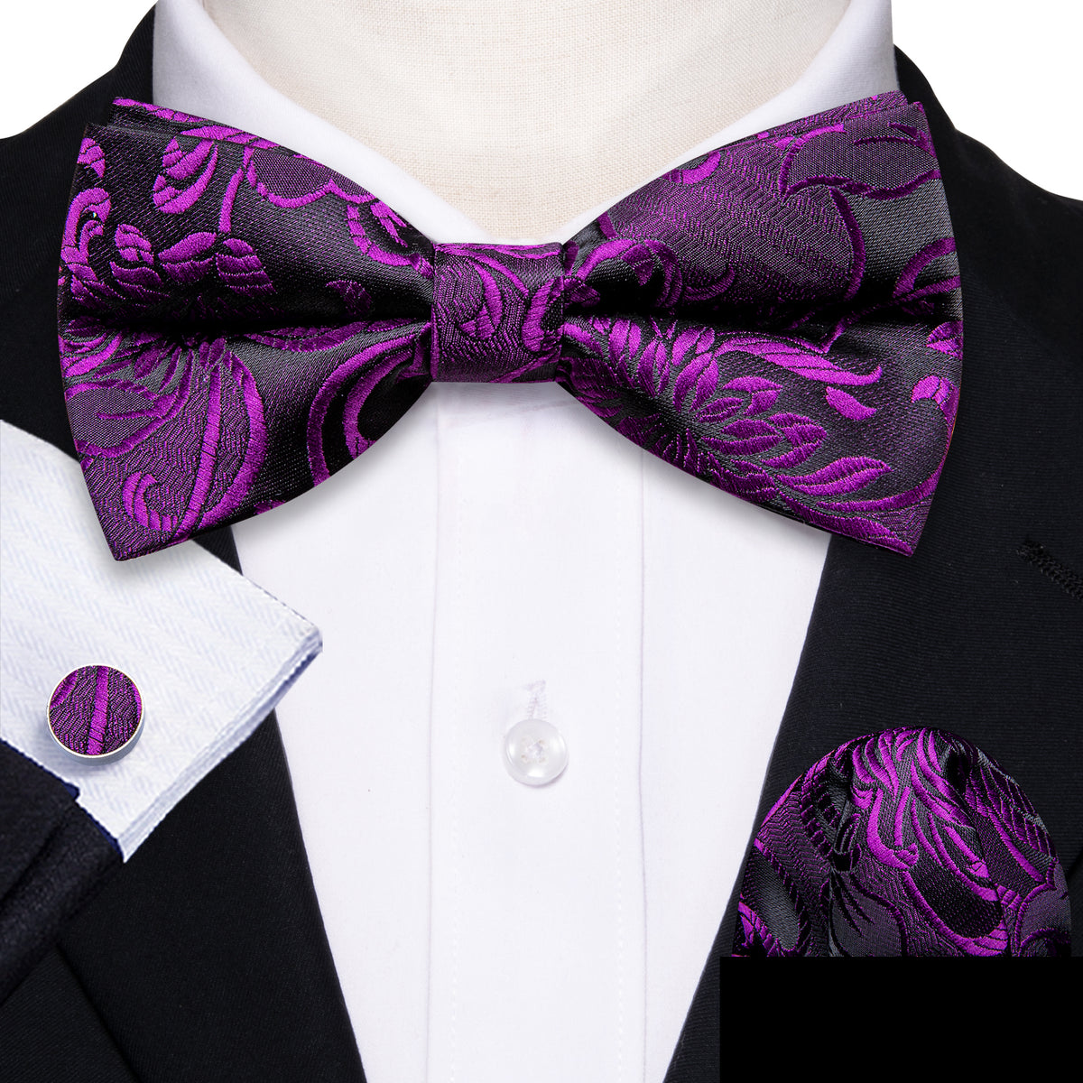 Purple Black Paisley Bow Tie Set bow ties - Sophisticated Gentlemen