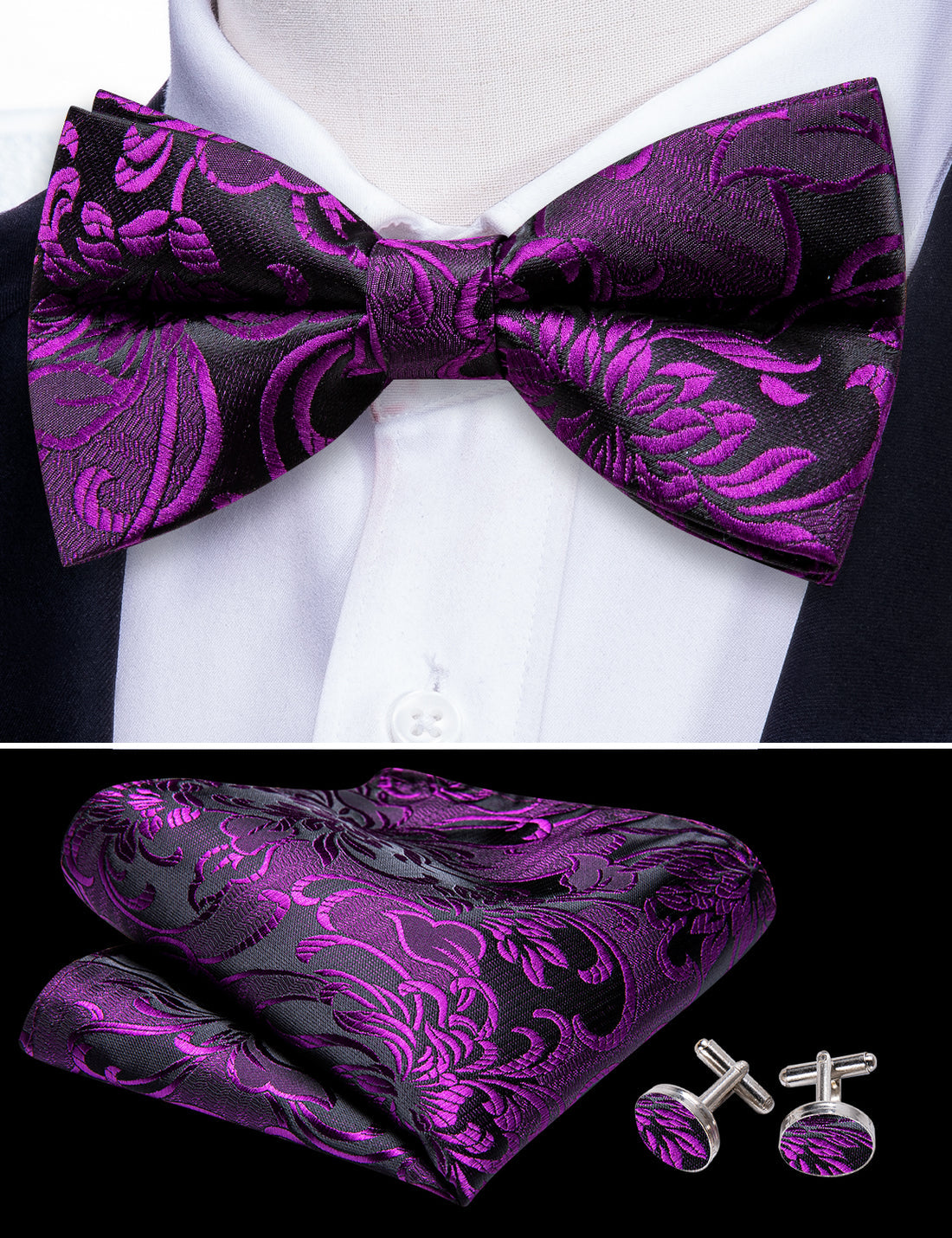 Purple Black Paisley Bow Tie Set bow ties - Sophisticated Gentlemen