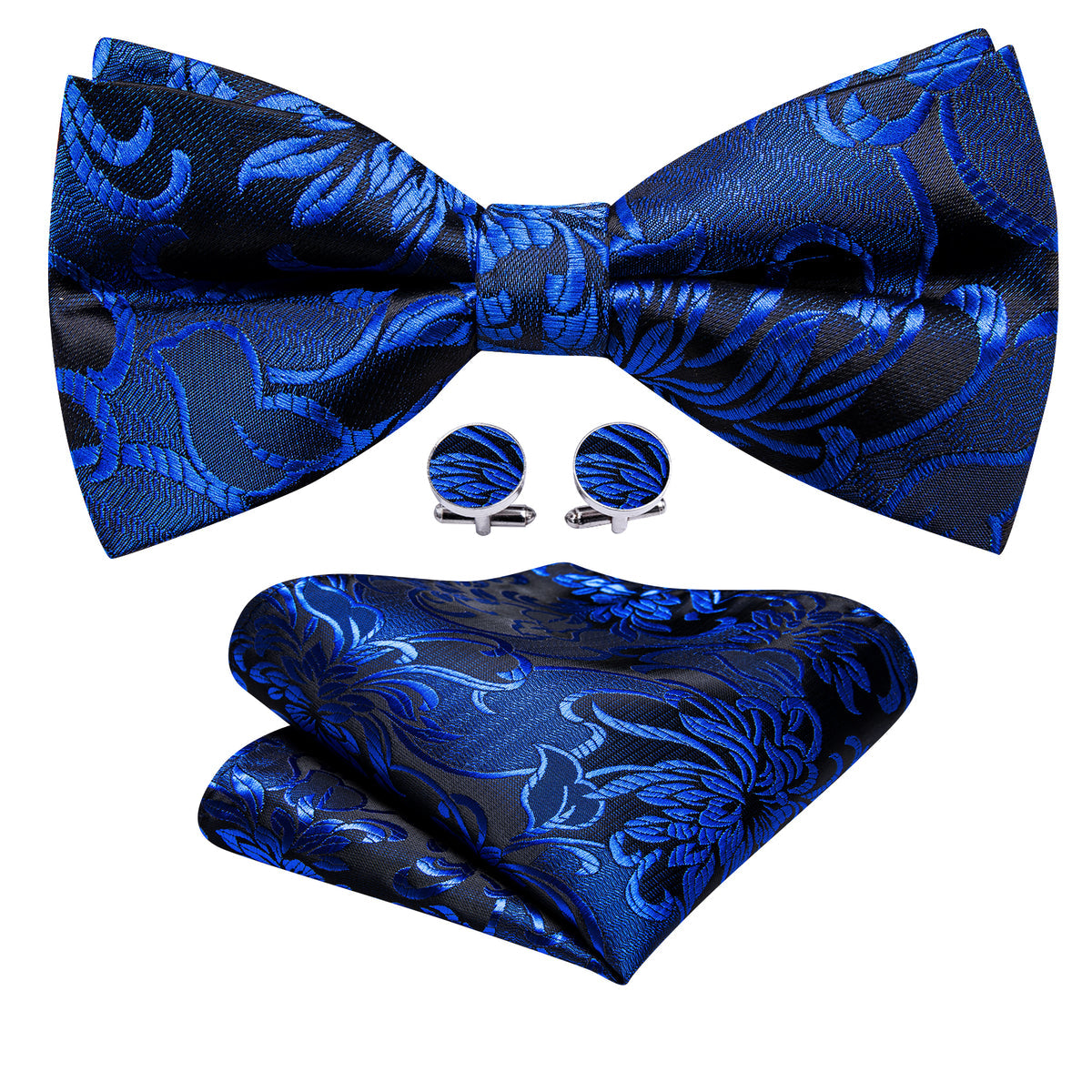 Cobalt Blue Paisley Bow Tie Set bow ties - Sophisticated Gentlemen