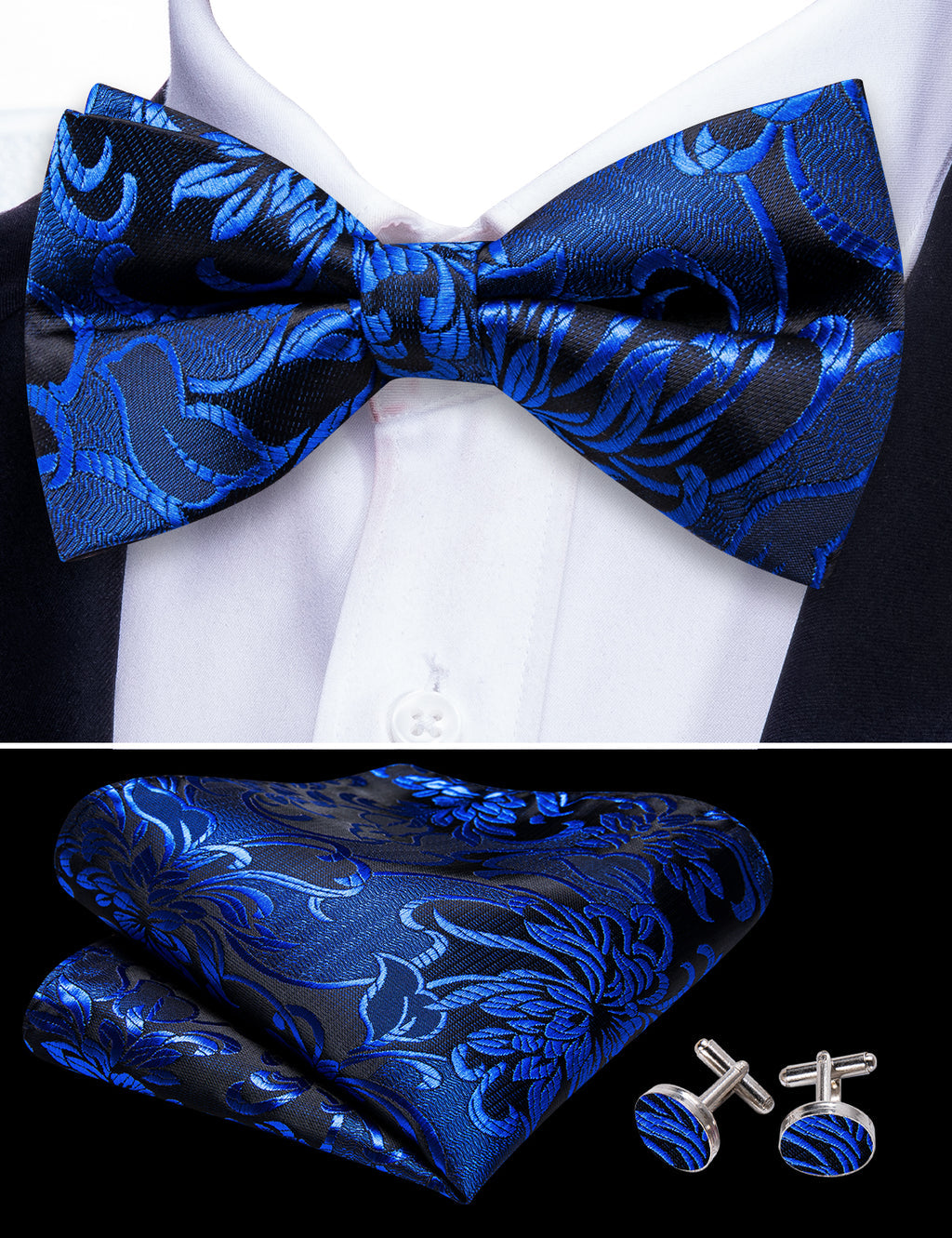 Cobalt Blue Paisley Bow Tie Set bow ties - Sophisticated Gentlemen