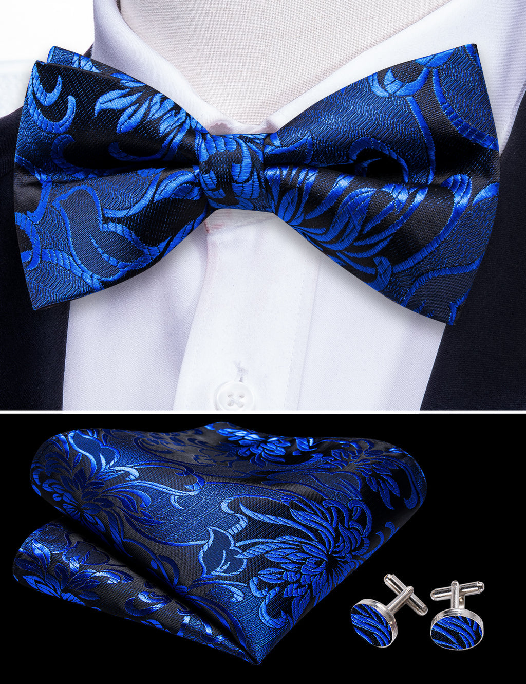 Cobalt Blue Paisley Bow Tie Set bow ties - Sophisticated Gentlemen