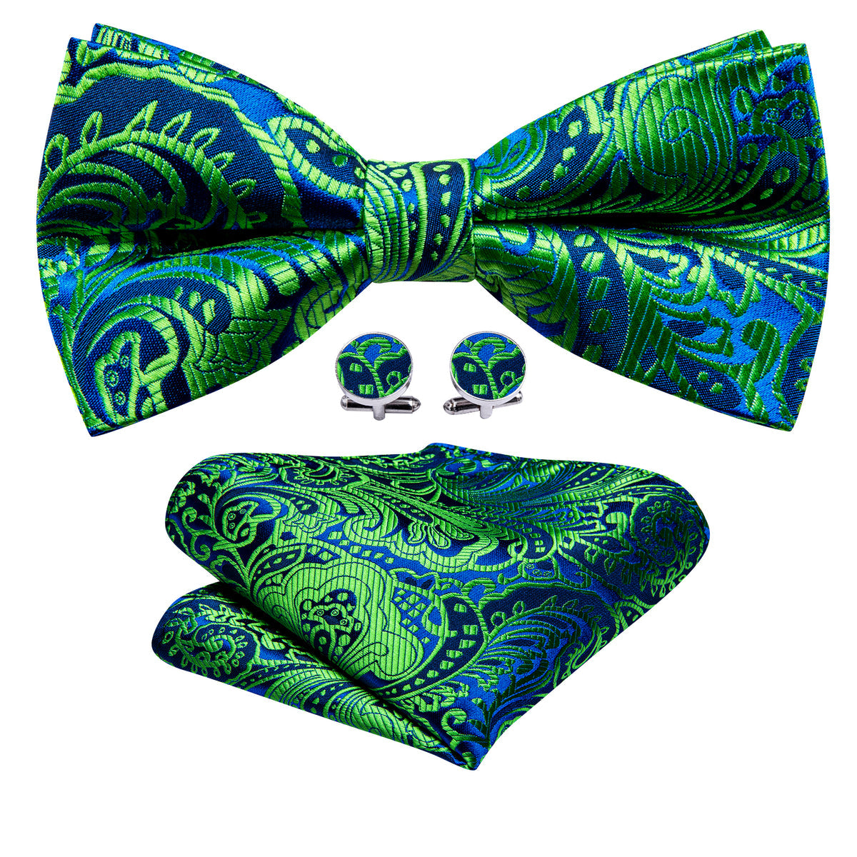 Teal Blue Paisley Bow Tie Set bow ties - Sophisticated Gentlemen