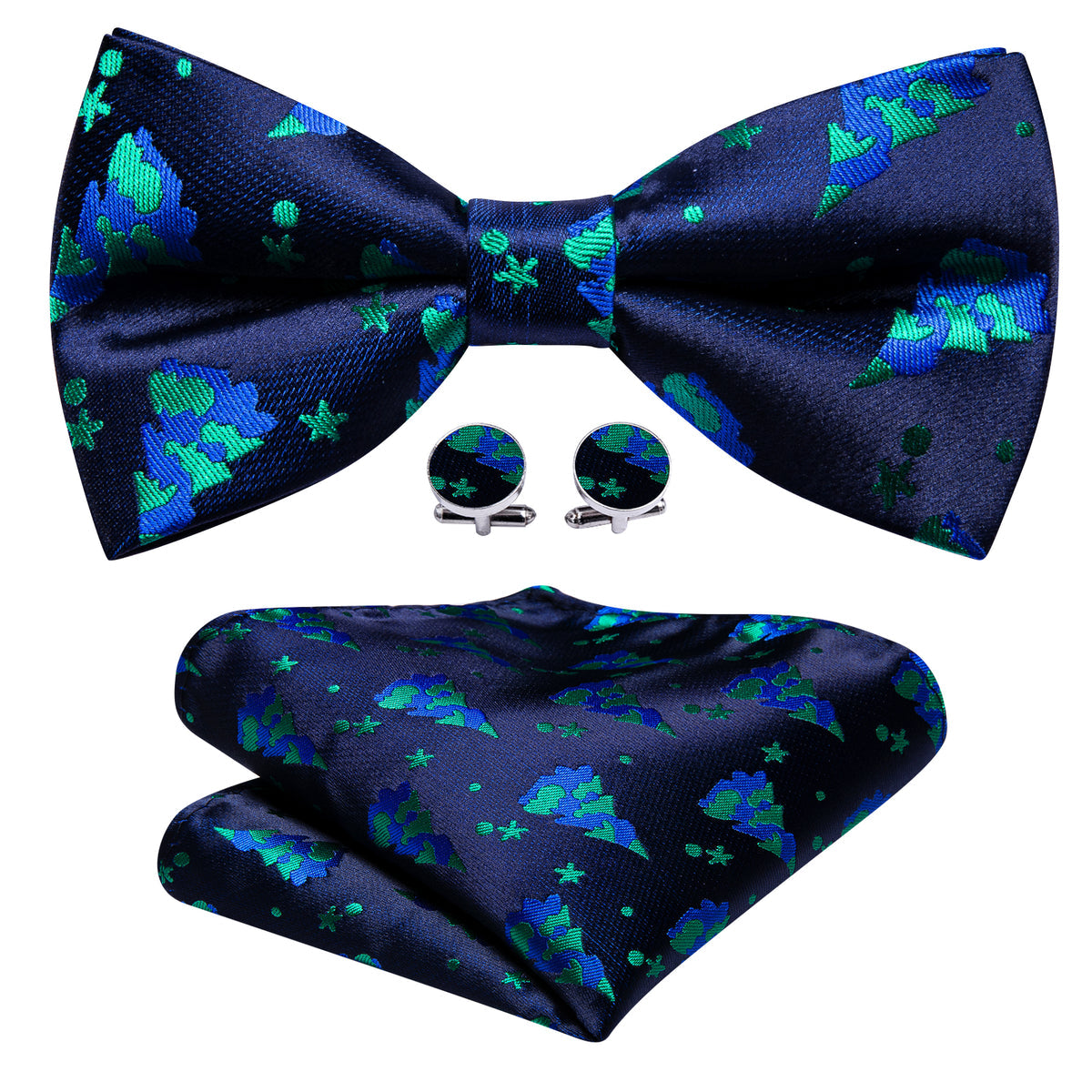 Blue Xmas Tree Silk Bow Tie Set bow ties - Sophisticated Gentlemen