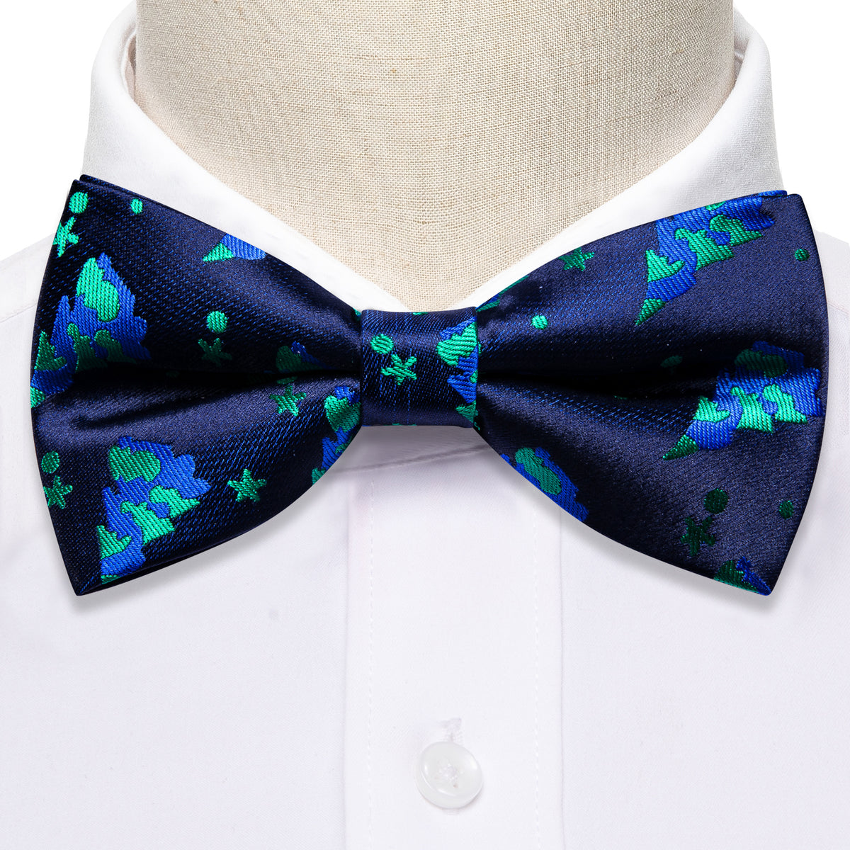 Blue Xmas Tree Silk Bow Tie Set bow ties - Sophisticated Gentlemen