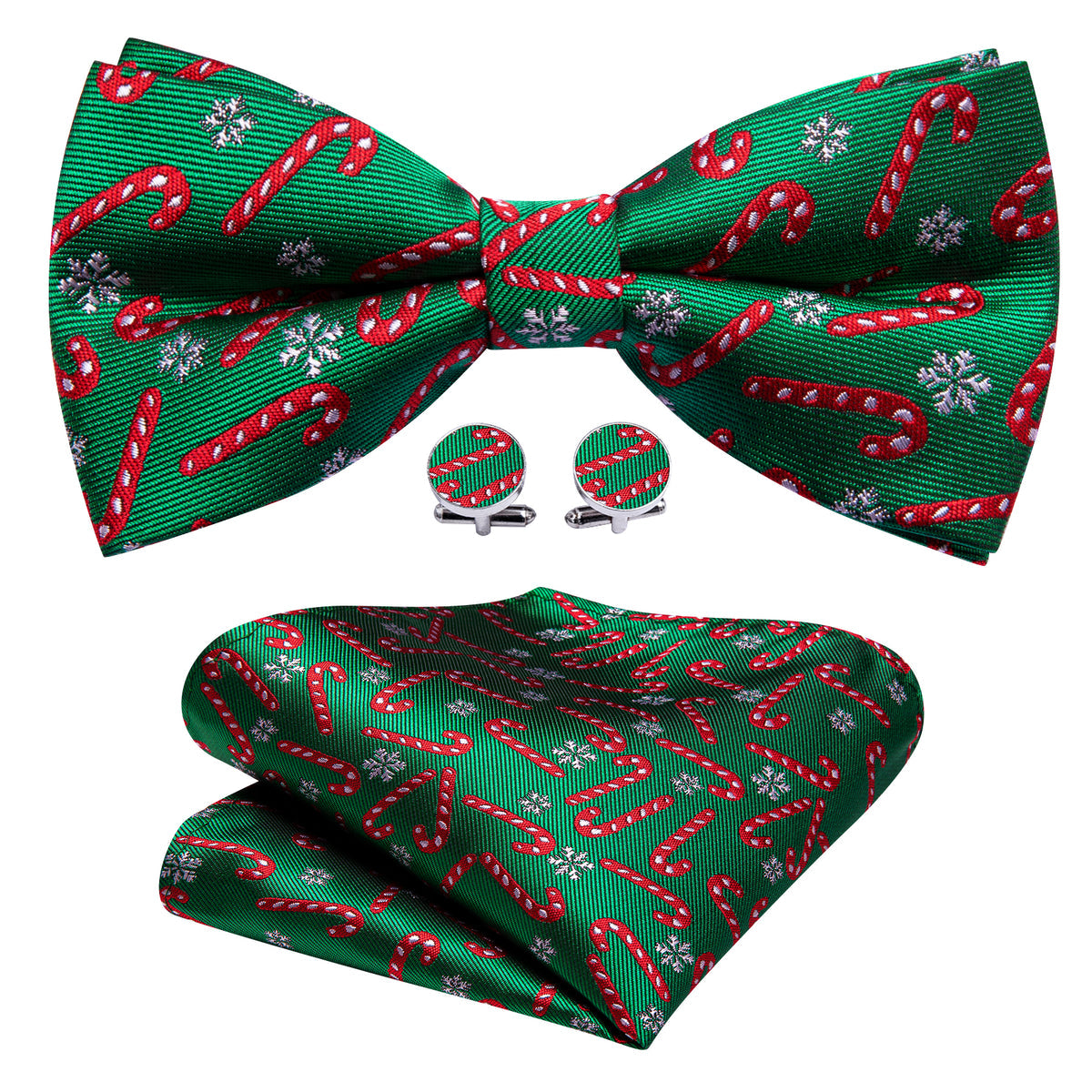 Green Christmas Crutch Silk Bow Tie Set bow ties - Sophisticated Gentlemen