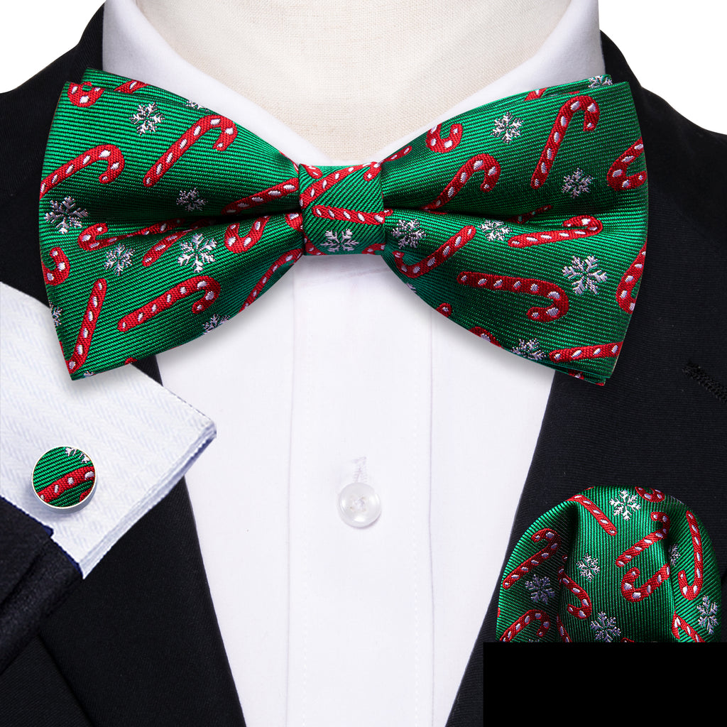 Green Christmas Crutch Silk Bow Tie Set bow ties - Sophisticated Gentlemen