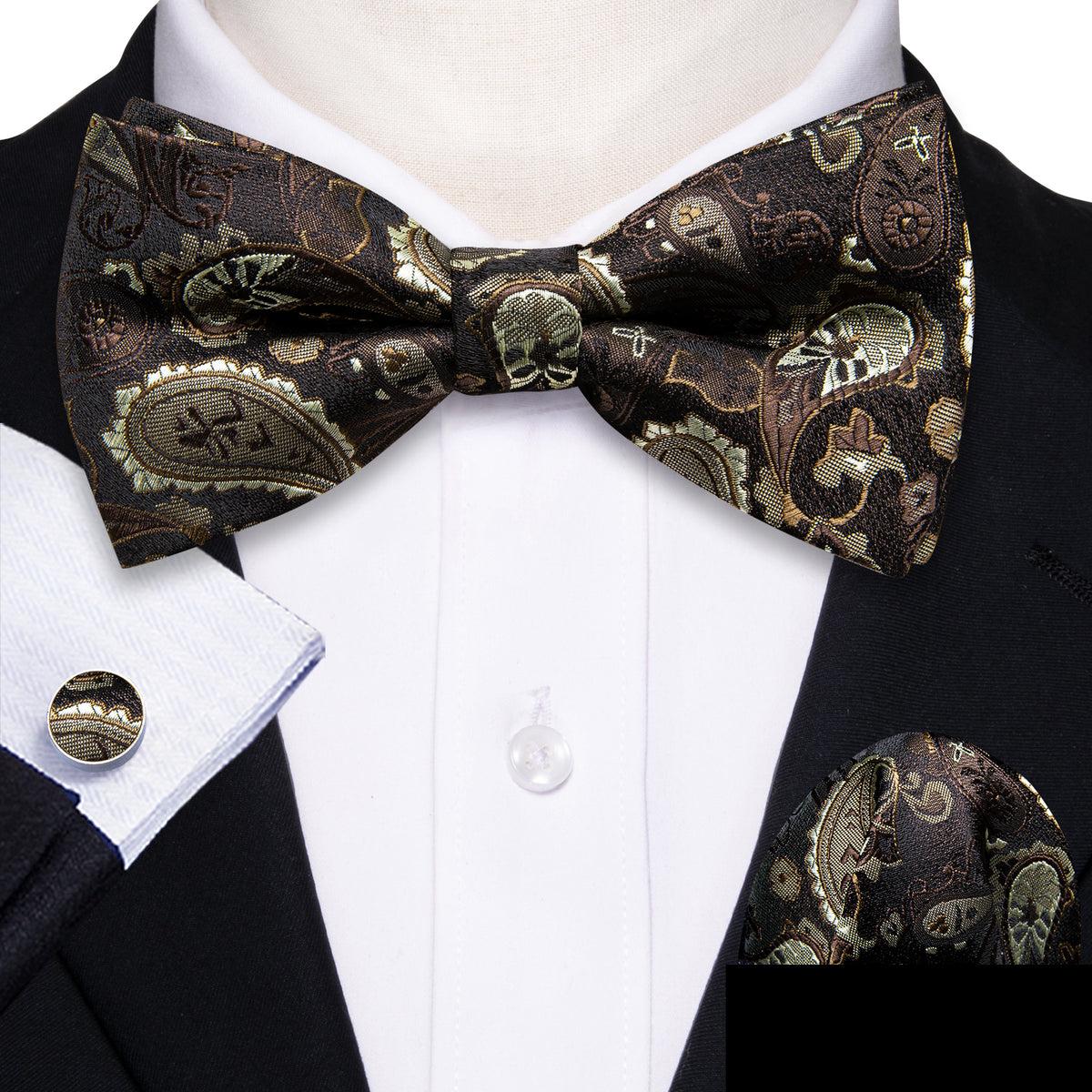 Brown Silver Paisley Bow Tie Set bow ties - Sophisticated Gentlemen