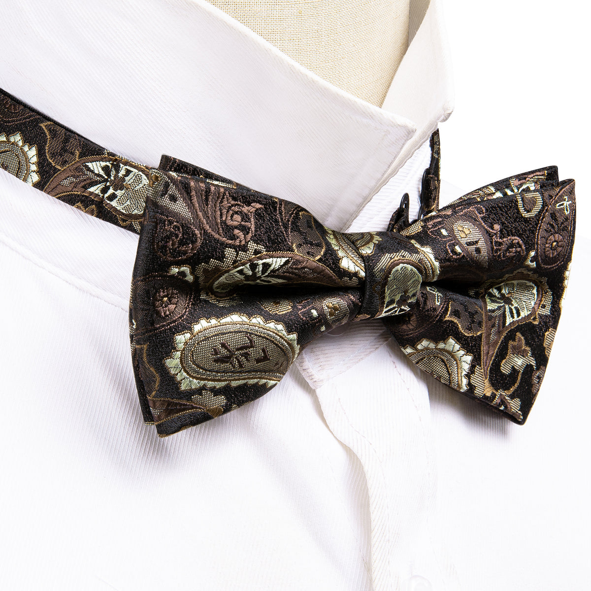 Brown Silver Paisley Bow Tie Set bow ties - Sophisticated Gentlemen