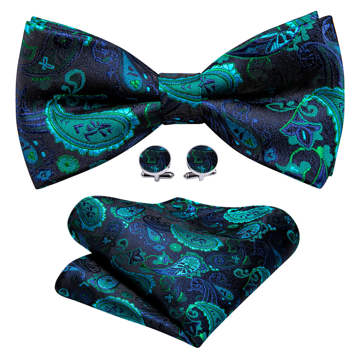 Teal Blue Paisley Bow Tie Set bow ties - Sophisticated Gentlemen