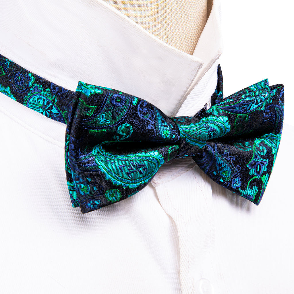 Teal Blue Paisley Bow Tie Set bow ties - Sophisticated Gentlemen