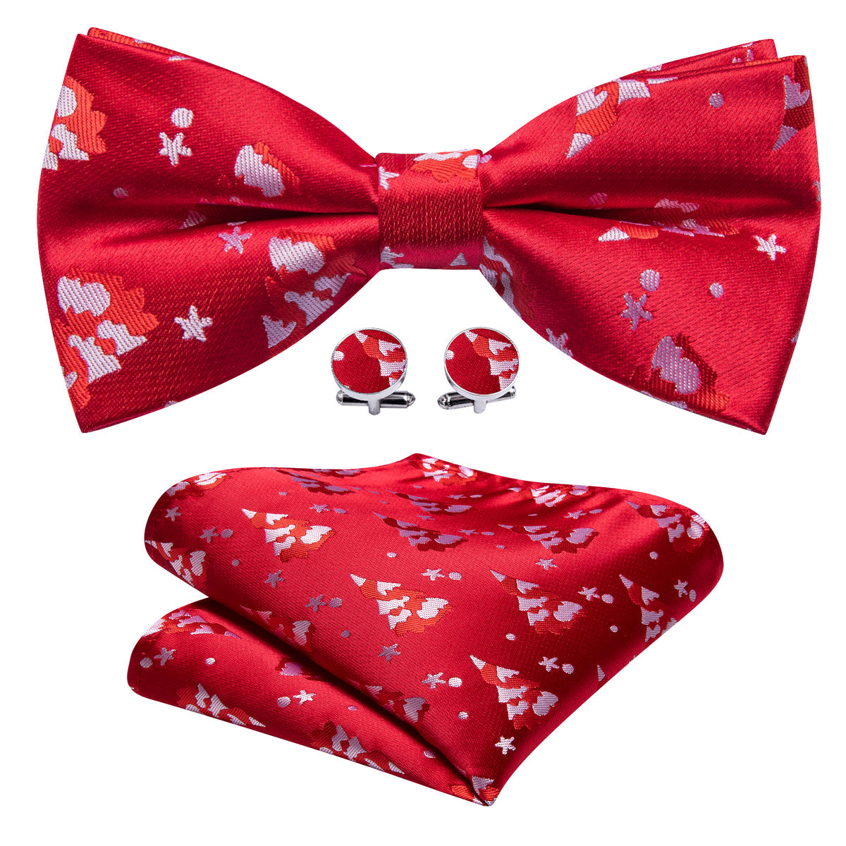 Crimson Red & White Christmas Tree Silk Bow Tie Set bow ties - Sophisticated Gentlemen