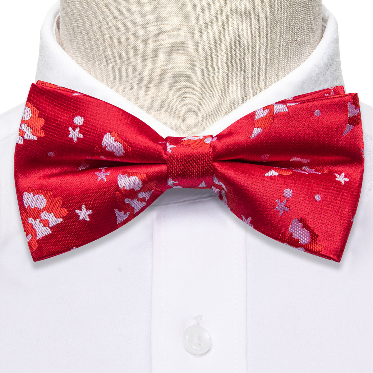 Crimson Red & White Christmas Tree Silk Bow Tie Set bow ties - Sophisticated Gentlemen